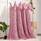 abordables Mariage Décontracté / de Jour-Robe du soir sirène élégante en sequins invitée de mariage bal longueur maxi à manches longues col bijou en tulle avec broderies pour impressionner