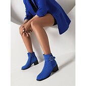 cheap Ankle Boots-Women&#039;s Boots Plus Size Heel Boots Work Daily Booties Ankle Boots Winter Buckle Chunky Heel Casual Minimalism Faux Leather Black Blue