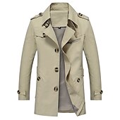 billige Trenchcoat for menn-Herre Overgangsjakke Trenchcoat Ut på byen Vår &amp; Vinter Polyester Vindtett jakke Yttertøy Klær Gatemote عادي Aftæpning Enkeltkneppet