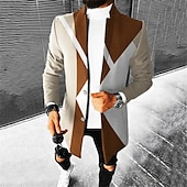 billiga lättviktsrock för män-Herr Färgblock Geometri Vinterkappa Rock Kappa Håller värmen Andningsfunktion Bekväm Mode Streetwear Affär Arbete Klä till Jobbet Utekväll Ficka Mönster Höst vinter Nedvikt Långärmad Rubinrött Vinröd