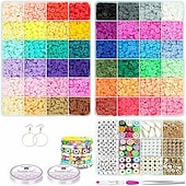 preiswerte Perlenherstellungsset-12000 Stück Tonperlen für die Armbandherstellung, Paodey, 48 Farben, 3 Boxen, flache Tonperlen, Heishi-Perlen mit Anhänger-Charm-Set und elastischen Schnüren für die Schmuckherstellung, Armbänder, Halsketten, Geschenksets