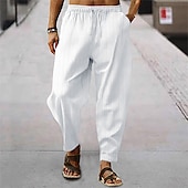 cheap Holiday-Men&#039;s Trousers Summer Pants Baggy Pants Pocket Drawstring Elastic Waist Stripe Full Length Casual Daily Fashion Classic Style Loose Fit Dark Brown Dark Khaki Inelastic
