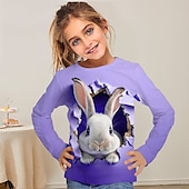 billiga Flickans 3D-djur-Flickor 3D Tecknat Kanin T-shirt Långärmad 3D-tryck Sommar Höst Aktiv Mode söt stil Polyester Barn 3-12 år Utomhus Ledigt Dagligen Normal