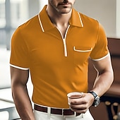 Men's Polo Shirts Zip Polo Casual Holiday Lapel Quarter Zip Short Sleeve Fashion Basic Plain Quarter Zip Summer Regular Fit Black Dark Navy Orange Green Gray Polo Shirts 10