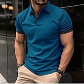 cheap Men&#039;s Classic Polo-Men&#039;s Polo Shirt Golf Shirt Casual Holiday Lapel Classic Short Sleeve Fashion Basic Plain Button Summer Regular Fit Black Pink Wine Navy Blue Blue Orange Polo Shirt