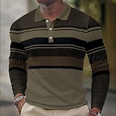 cheap Men&#039;s Printed Polo-Men&#039;s Striped Golf Shirt Long Sleeve Polo Shirts Collared Shirts Casual Vacation Wear Formal Wear Festival Wear Buttons 3D Print Fall &amp; Winter White Purple Brown