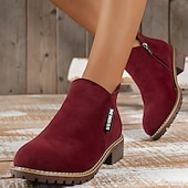 ieftine Botine-Pentru femei Cizme Pantofi de piele intoarsa Mărime Plus Size Cizme cu toc În aer liber Muncă Zilnic Culoare solidă Ghete Botine Iarnă Blocați călcâiul Toc Jos Vârf rotund Epocă Modă Casual PU Fermoar