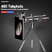 abordables Télémètres et télescopes-48x super téléobjectif zoom objectif de téléphone portable puissant télescope monoculaire en métal mobile hd téléobjectif avec trépied pour le camping
