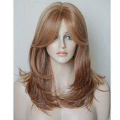 お買い得  トレンドの合成ウィッグ-ミディアムレングス ワインレッド レイヤードウィッグ ハイライトウィッグ 前髪付きレイヤードウィッグ 白人女性用合成ウィッグ ハイライト