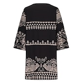 olcso Boho ruhák-Női Mini Ruha Kényelmes Ruha Félformális Ruha Kicsi Ruha Napernyő Divat Klasszikus Ráncolt Ujjú Nyaralás Napi Ünnep Normál Fit Állatos Mintás 3/4 Hosszú Ujj V Nyak Fekete Nyár