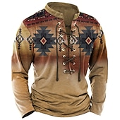 Men's Tribal Graphic Prints Graphic Tee Vintage Shirt Long Sleeve T shirt Shirt Fashion Designer Casual Outdoor Vacation Daily Wear Burgundy Blue Green Spring &  Fall Clothing Apparel S M L XL 2XL 3XL3