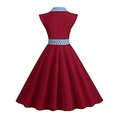 olcso Munkaruhák-Női Gomb Nyomtatott Vintage ruha Midi ruha Elegáns Pöttyös Hajtóka Ujjatlan Iroda Randi Tavasz Ősz Fekete Sárga