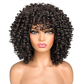 abordables Perruques de qualité supérieure-perruque afro bouclée avec une frange perruques courtes crépus bouclés pour les femmes noires fibre synthétique cheveux doux perruque afro courte bouclée