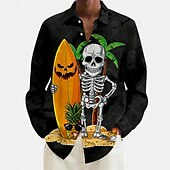 billiga Halloween T-shirts-herrskjorta skalle pumpa grafiska tryck turndown svart gul röd lila utomhus halloween långärmat tryck kläder kläder mode streetwear designer casual