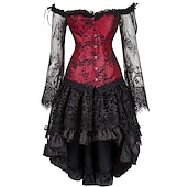 tanie Gotyk-Seksowny Retro / vintage Rokoko Krótki Mini Sukienka Gorset na biust gorset Żakard Koronka Z odsłoniętymi ramionami Strój na bal maskowy Damskie Halloween Karnawał Bal maskowy Studniówka Impreza