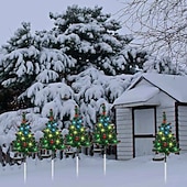 abordables lumières de Noël en plein air-Lumières de sapin de Noël solaires décorations de sapin de Noël en LED artificielles étanches à l’extérieur mini sapins de Noël pré-éclairés à énergie solaire avec lumières pour jardin pelouse chemin