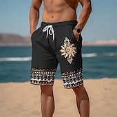 baratos shorts de suor 3d masculino-Homens Estampas Abstratas Geometria Shorts de praia Shorts Terry Cintura Média Vintage Estilo Étnico Retro Vintage Diário Feriado Streetwear Com Cordão Cintura elástica Impressão 3D Designer Roupa
