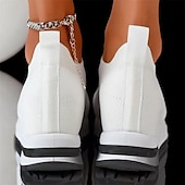 billiga Damsneakers-vita slip-on stickade sneakers för kvinnor - lätta och andas för vardagskomfort, perfekta för promenader, gym och avslappnade utflykter