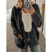 economico Cardigan e capispalla-Per donna Cardigan Maglione Moda Informale Morbido Tinta unica Maillard A coste A cappuccio Tasche Manica lunga Maglia Interni Giornaliero Per eventi Nero Bianco Autunno Inverno