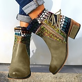 ieftine Botine-cizme boho chic de damă cu mozaic colorat și fermoar – cizme cu șireturi în stil vintage pentru toamnă și iarnă