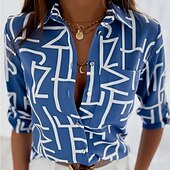 abordables Tops Graphiques pour Femmes-Chemisier Femme Noir Blanche Bleu Rayé Tricoté Plein Air du quotidien du quotidien basique Col de Chemise S