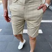 お買い得  ワークショーツ-男性用 ピンクのショーツ ショーツ チノパンツ バミューダショーツ ワークショーツ ポケット ドローストリング プリント グリッド / タータンチェック 高通気性 ソフト 膝丈 カジュアル 日常 祝日 シンプル フォーマル グレーグリーン ブラック / ホワイト マイクロエラスティック