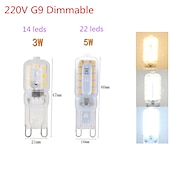 abordables Ampoules LED double broche-10 pièces g9 lumière led ampoule dimmable 3w 5w smd 2835 projecteur pour lustre en cristal remplacer 20w 30w lampe halogène éclairage ac 220v