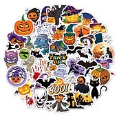 economico Adesivi di Halloween-50 pezzi di adesivi di halloween in vinile impermeabile carino pacchetto di adesivi artigianato scrapbook bottiglia d&#039;acqua laptop skateboard decorazione divertente cartone animato zucca decalcomanie per bambini adolescenti adulti