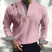 preiswerte Ethnisches Muster-Herren Stammes Vintage Geometrie Hemd Knopfhemd Langarm Modisch Strassenmode Designer Outdoor Casual Täglich Sommer Herbst V Ausschnitt Bedruckt Schwarz Rosa Blau Grün Khaki