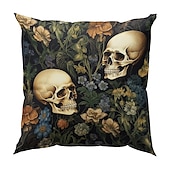 economico Camera di Halloween-federa per cuscino bifacciale 1 pz. federa per cuscino quadrato decorativo morbido con fiore di scheletro per camera da letto, soggiorno, divano, sedia, decorazioni