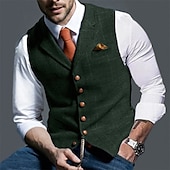 cheap Men&#039;s Vest-Men&#039;s Vest Waistcoat Daily Wear Going out Vintage Fashion Spring &amp;  Fall Buttons Polyester Comfortable Plain Single Breasted V Neck Regular Fit Deep Green Navy Dark Gray Light Grey Vest