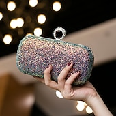 cheap Clutches &amp; Evening Bags-Women&#039;s Clutch Evening Bag Wristlet Clutch Bags PU Leather Party Bridal Shower Holiday Rhinestone Large Capacity Lightweight Durable Solid Color Small white Small black Small blue