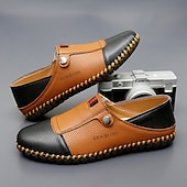 cheap Men&#039;s Slip-ons &amp; Loafers-Men&#039;s Casual Leather Loafers – Slip-On Two-Tone Driving Shoes with Non-Slip Sole for Daily Wear
