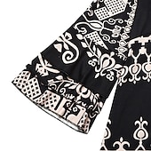 olcso Boho ruhák-Női Mini Ruha Kényelmes Ruha Félformális Ruha Kicsi Ruha Napernyő Divat Klasszikus Ráncolt Ujjú Nyaralás Napi Ünnep Normál Fit Állatos Mintás 3/4 Hosszú Ujj V Nyak Fekete Nyár