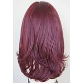 お買い得  トレンドの合成ウィッグ-ミディアムレングス ワインレッド レイヤードウィッグ ハイライトウィッグ 前髪付きレイヤードウィッグ 白人女性用合成ウィッグ ハイライト