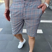 お買い得  ワークショーツ-男性用 ピンクのショーツ ショーツ チノパンツ バミューダショーツ ワークショーツ ポケット ドローストリング プリント グリッド / タータンチェック 高通気性 ソフト 膝丈 カジュアル 日常 祝日 シンプル フォーマル グレーグリーン ブラック / ホワイト マイクロエラスティック