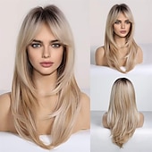 cheap Synthetic Trendy Wigs-Red Wigs for WomenLong Layered Wigs with Bangs Heat Resistant Synthetic Fibre Wigs Halloween Cosplay Party Wigs