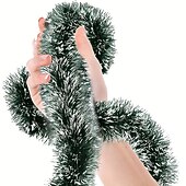 رخيصةأون إكليل، زينة &amp; سواغ-3 قطع من شرائط الصوف باللون الأخضر الصنوبري لشجرة الكريسماس، أشرطة معدنية بيضاء ثلجية، إكليل معدني أخضر، مستلزمات العطلات