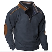 Men's Sweatshirt Navy Blue Standing Collar Color Block Patchwork Sports & Outdoor Daily Holiday Corduroy Streetwear Basic Casual Spring &  Fall Clothing Apparel Hoodies Sweatshirts  Long Sleeve3
