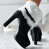 お買い得  足首ブーツ-女性用 ヒール ブーツ バレンタインギフト プラスサイズ ヒールブーツ アウトドア 日常 純色 フリースライナー ブーツアンクルブーツ 冬 プラットフォーム スティレットヒール ラウンドトウ ヴィンテージ カジュアル ミニマリズム フェイクスエード ファスナー ブラック レッド