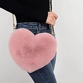 billige Crossbody-vesker-dame håndvesker dame valentin bag hjerteformet veske crossbody veske mobiltelefon veske fuskepels fest valentinsdag ferie lett svart hvit rosa