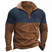 preiswerte Basic-T-Shirts-Herren Waffel-T-Shirt Waffelhemd T Shirt T-Shirt Langarm Stehkragen Frühling &amp; Herbst Farbblock Mode Designer Basic Urlaub Straße Ausgehen Rote Grün Khaki Top T-Shirt für Herren