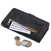 abordables Carcasas Samsung-Funda para teléfono para Samsung Galaxy Z Fold 5 Z Fold 4 Z Fold 3 Funda de billetera con cremallera protección completa con correa para muñeca color liso de cuero PU