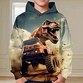 billiga Pojkens 3D-djur-Pojkar 3D Dinosaurie Huvtröja Pullover Långärmad 3D-tryck Höst Vinter Mode Streetwear Häftig Barn 3-12 år Utomhus Ledigt Dagligen Normal