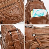 levne Tašky přes rameno-dámská vintage crossbody kabelka z umělé kůže s mnoha kapsami na zip – ležérní kabelka přes rameno pro každodenní nošení