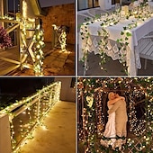 abordables Lumières de cordes solaires-Guirlande lumineuse solaire à LED de 2 m pour réception de mariage élégante – 8 modes, blanc chaud, étanche IP65, feuilles de lierre suspendues pour cour, décoration murale