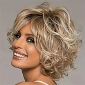 preiswerte ältere Perücke-Synthetische Perücken Locken Gerader Pony Perücke Kurz A1 A2 A3 A4 Synthetische Haare Damen Modisches Design Natürlich Komfortabel Blond Braun