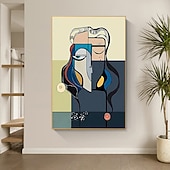 cheap Abstract Paintings-Handmade Oil Painting Canvas Wall Art Modern Decoration Picasso Style bstract Color Block Figure for Home Living Room Decor Rolled Frameless Unstretched Painting