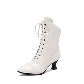 cheap 1930s-Women&#039;s Victorian Lace-Up Ankle Boots – Retro Faux Leather Heeled Boots for Cosplay, Parties, and Daily Wear