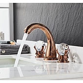 cheap Multi Holes-Widespread Bathroom Sink Mixer Faucet, Brass Basin Taps 2 Handle 3 Hole Retro Style Crystal Handle, Washroom Bath with Hot and Cold Water Hose